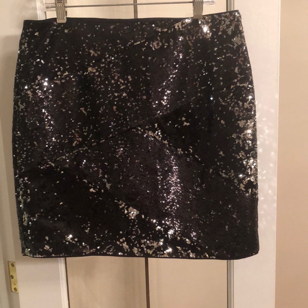 Black and Silver Sequin Mini Skirt